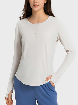 Shop Millennia Round Neck Long Sleeve Sport Top - High-Quality U.S. Made Women’s Fashion with Free & Fast Shipping