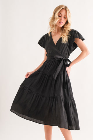 Shop BLACK And The Why Textured Tiered Midi Dress - High-Quality U.S. Made Women’s Fashion with Free & Fast Shipping