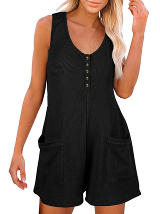 Shop Full Size Pocketed Scoop Neck Sleeveless Romper - High-Quality U.S. Made Women’s Fashion with Free Fast Shipping