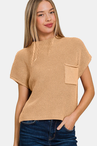 Shop Zenana Mock Neck Short Sleeve Cropped Sweater - High-Quality U.S. Made Women’s Fashion with Free & Fast Shipping