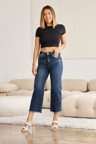 Shop RFM Full Size Tummy Control High Waist Raw Hem Jeans - High-Quality U.S. Made Women’s Fashion with Free Fast Shipping