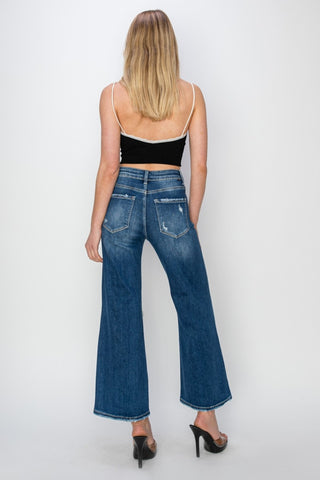 Shop Risen Full Size High Rise Patch Detailed Wide Leg Crop Jeans - High-Quality U.S. Made Women’s Fashion with Free & Fast Shipping