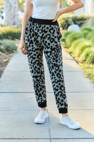 Shop Olive Leopard Celeste Design Full Size Leopard Contrast Sweatpants - High-Quality U.S. Made Women’s Fashion with Free & Fast Shipping