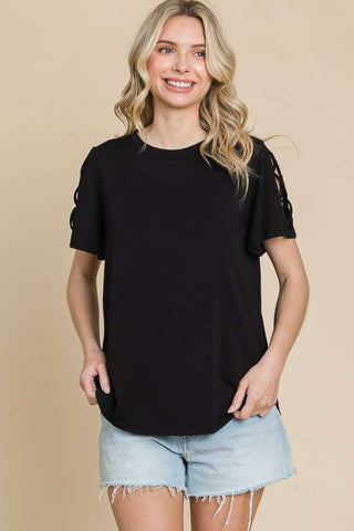 Shop Black Culture Code Round Neck Crisscross Short Sleeve T-Shirt - High-Quality U.S. Made Women’s Fashion with Free & Fast Shipping