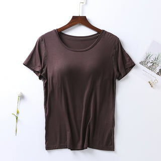 Shop Chocolate Plus Size Round Neck Short Sleeve T-Shirt with Bra - High-Quality U.S. Made Women’s Fashion with Free & Fast Shipping