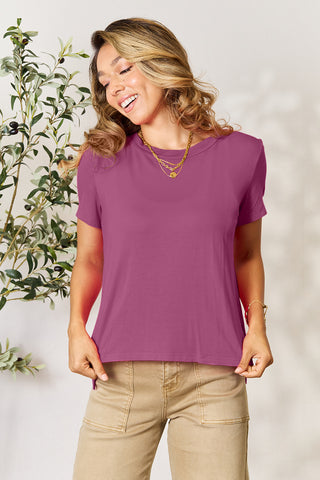 Shop Purple Basic Bae Full Size Round Neck Short Sleeve T-Shirt - High-Quality U.S. Made Women’s Fashion with Free & Fast Shipping