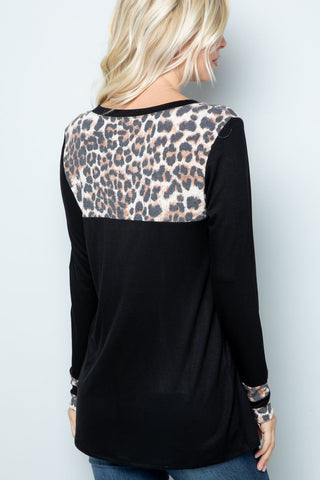 Shop Celeste Full Size Long Sleeve Leopard Spliced T-Shirt - High-Quality U.S. Made Women’s Fashion with Free & Fast Shipping