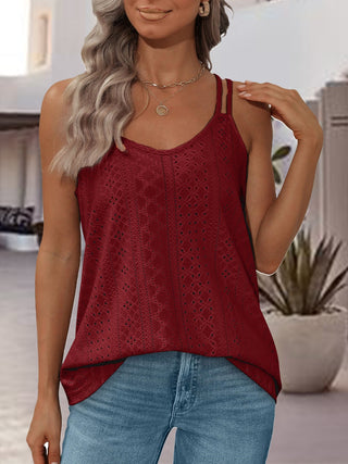 Shop Burgundy Eyelet Scoop Neck Spaghetti Strap Cami - High-Quality U.S. Made Women’s Fashion with Free & Fast Shipping