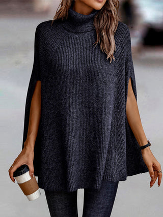 Shop Navy Turtleneck Dolman Sleeve Poncho - High-Quality U.S. Made Women’s Fashion with Free & Fast Shipping