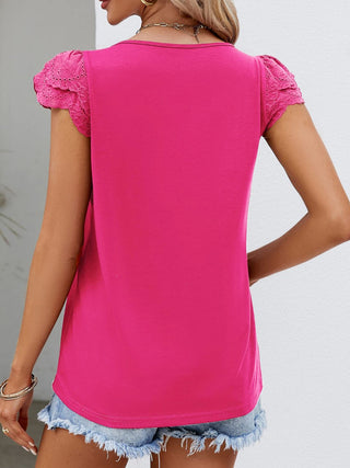 Shop Ruffled Square Neck Cap Sleeve Blouse - High-Quality U.S. Made Women’s Fashion with Free & Fast Shipping