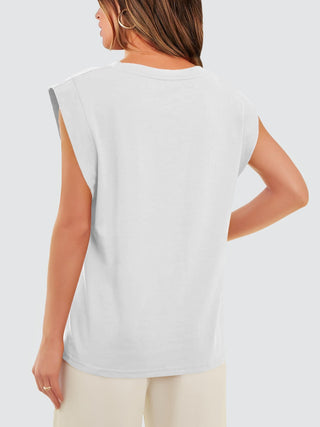 Shop Round Neck Cap Sleeve Tank - High-Quality U.S. Made Women’s Fashion with Free & Fast Shipping