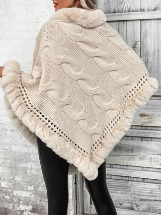 Shop Faux Fur Trim Cable-Knit Poncho - High-Quality U.S. Made Women’s Fashion with Free & Fast Shipping