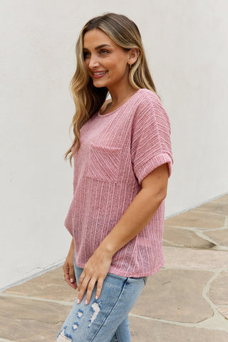 Shop e.Luna Full Size Chunky Knit Short Sleeve Top in Mauve - High-Quality U.S. Made Women’s Fashion with Free & Fast Shipping