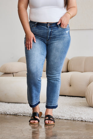 Shop Judy Blue Full Size Release Hem Cropped Bootcut Jeans - High-Quality U.S. Made Women’s Fashion with Free & Fast Shipping