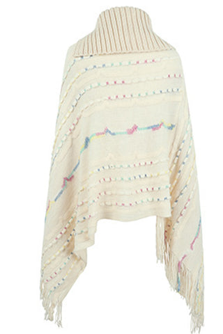 Shop Cloak Sleeve Fringe Detail Poncho - High-Quality U.S. Made Women’s Fashion with Free Fast Shipping