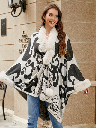 Shop Faux Fur Trim Poncho - High-Quality U.S. Made Women’s Fashion with Free Fast Shipping