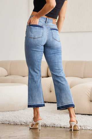 Shop Judy Blue Full Size Release Hem Cropped Bootcut Jeans - High-Quality U.S. Made Women’s Fashion with Free & Fast Shipping