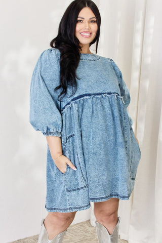 Shop HEYSON Full Size Oversized Denim Babydoll Dress - High-Quality U.S. Made Women’s Fashion with Free Fast Shipping