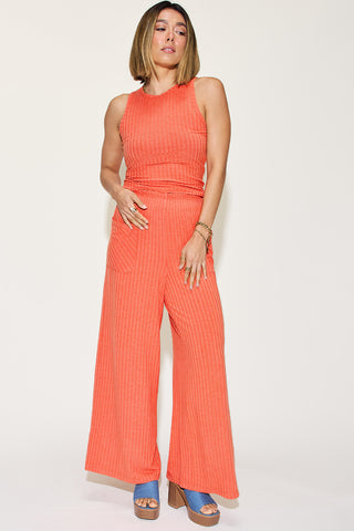 Shop Basic Bae Full Size Ribbed Tank and Wide Leg Pants Set - High-Quality U.S. Made Women’s Fashion with Free Fast Shipping