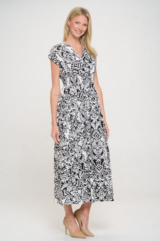 Shop RENEE C Printed Smocked Waist Maxi Dress - High-Quality U.S. Made Women’s Fashion with Free & Fast Shipping