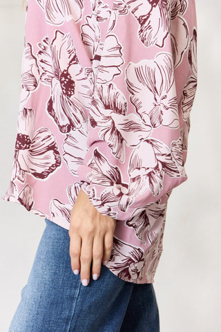 Shop Heimish Full Size Floral V-Neck Balloon Sleeve Blouse - High-Quality U.S. Made Women’s Fashion with Free & Fast Shipping