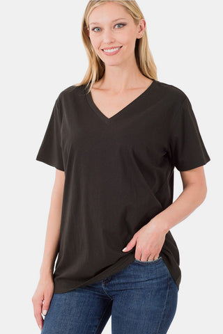 Shop Black Zenana Full Size V-Neck Short Sleeve T-Shirt - High-Quality U.S. Made Women’s Fashion with Free & Fast Shipping