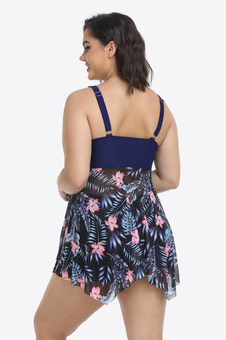 Shop Plus Size Floral Two-Tone Asymmetrical Hem Two-Piece Swimsuit - High-Quality U.S. Made Women’s Fashion with Free & Fast Shipping