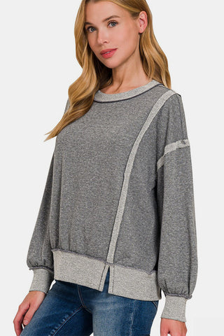 Shop Zenana Washed Exposed-Seam Sweatshirt - High-Quality U.S. Made Women’s Fashion with Free & Fast Shipping