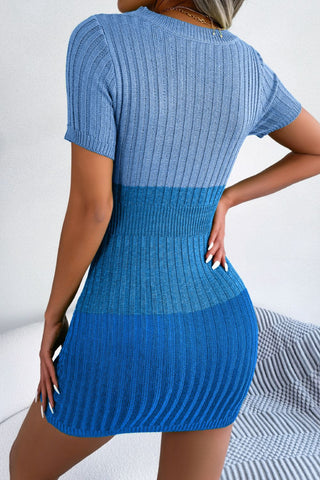 Shop Color Block Cutout Short Sleeve Sweater Dress - High-Quality U.S. Made Women’s Fashion with Free & Fast Shipping