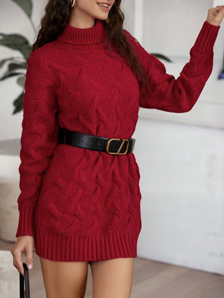 Shop Burgundy Cable-Knit Turtleneck Sweater Dress - High-Quality U.S. Made Women’s Fashion with Free & Fast Shipping