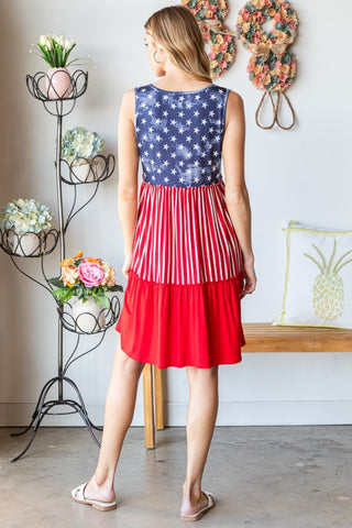 Shop Heimish Full Size US Flag Theme Contrast Tank Dress - High-Quality U.S. Made Women’s Fashion with Free & Fast Shipping