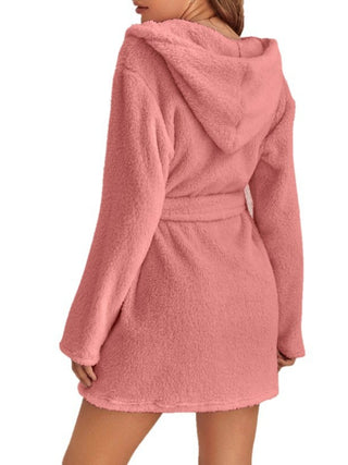 Shop Tie Waist Hooded Robe - High-Quality U.S. Made Women’s Fashion with Free & Fast Shipping