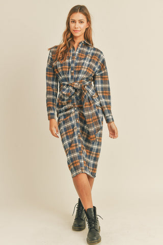 Shop Mable Plaid Flannel Front Tie Button Down Shirt Dress - High-Quality U.S. Made Women’s Fashion with Free & Fast Shipping