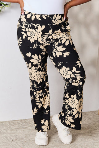 Shop Black Taupe Heimish Full Size High Waist Floral Flare Pants - High-Quality U.S. Made Women’s Fashion with Free & Fast Shipping