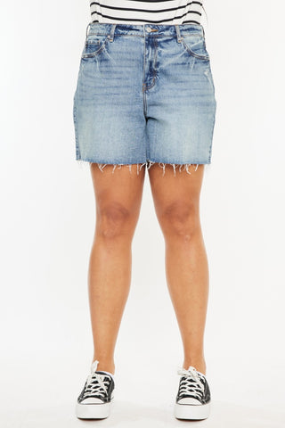 Shop Kancan Full Size Raw Hem High Waist Denim Shorts - High-Quality U.S. Made Women’s Fashion with Free & Fast Shipping