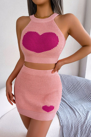 Shop Heart Contrast Ribbed Sleeveless Knit Top and Skirt Set - High-Quality U.S. Made Women’s Fashion with Free Fast Shipping