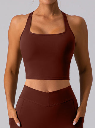 Shop Brown Square Neck Racerback Cropped Tank - High-Quality U.S. Made Women’s Fashion with Free & Fast Shipping