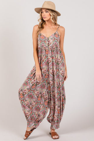 Shop SAGE + FIG Multi Paisley Print Sleeveless Jumpsuit - High-Quality U.S. Made Women’s Fashion with Free & Fast Shipping