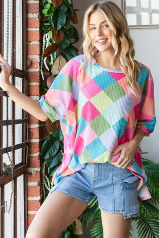 Shop HOPELY Color Block Waffle Oversized T-Shirt - High-Quality U.S. Made Women’s Fashion with Free & Fast Shipping