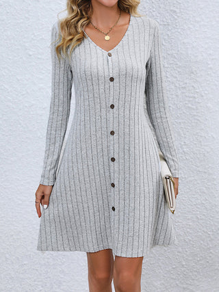 Shop V-Neck Long Sleeve Mini Dress - High-Quality U.S. Made Women’s Fashion with Free & Fast Shipping