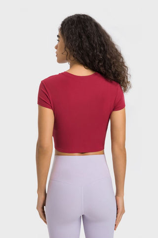 Shop Millennia Round Neck Short Sleeve Cropped Sports T-Shirt - High-Quality U.S. Made Women’s Fashion with Free & Fast Shipping