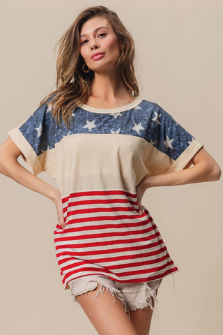 Shop BiBi American Flag Theme Short Sleeve T-Shirt - High-Quality U.S. Made Women’s Fashion with Free & Fast Shipping