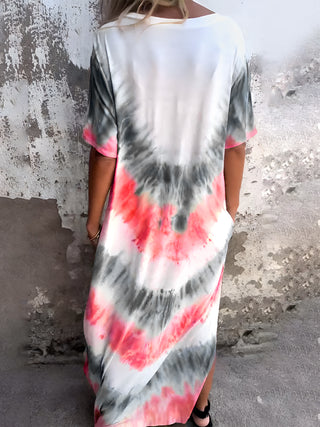 Shop Full Size Pocketed Tie-Dye Short Sleeve Dress - High-Quality U.S. Made Women’s Fashion with Free & Fast Shipping