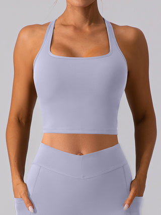 Shop Light Blue Square Neck Racerback Cropped Tank - High-Quality U.S. Made Women’s Fashion with Free & Fast Shipping