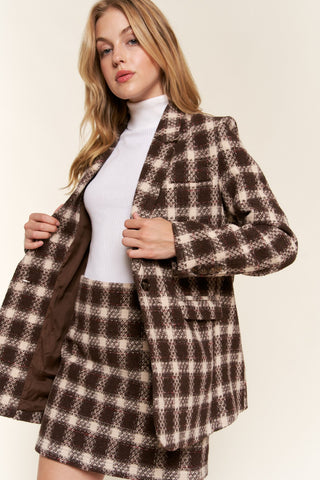 Shop Brown And The Why Full Size Plaid Brushed One Button Blazer - High-Quality U.S. Made Women’s Fashion with Free & Fast Shipping