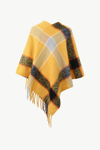 Shop Plaid Fringe Detail Poncho - High-Quality U.S. Made Women’s Fashion with Free Fast Shipping