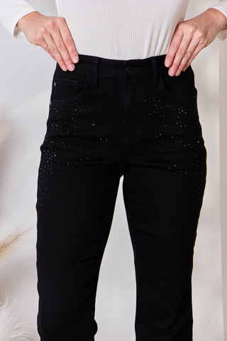 Shop Judy Blue Full Size Rhinestone Embellished Slim Jeans - High-Quality U.S. Made Women’s Fashion with Free Fast Shipping