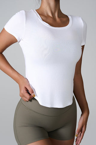 Shop Cutout Round Neck Short Sleeve Active T-Shirt - High-Quality U.S. Made Women’s Fashion with Free & Fast Shipping