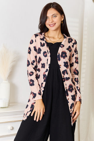 Shop Leopard Double Take Printed Button Front Longline Cardigan - High-Quality U.S. Made Women’s Fashion with Free & Fast Shipping