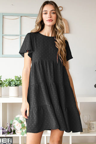 Shop Black Heimish Swiss Dot Short Sleeve Tiered Dress - High-Quality U.S. Made Women’s Fashion with Free & Fast Shipping